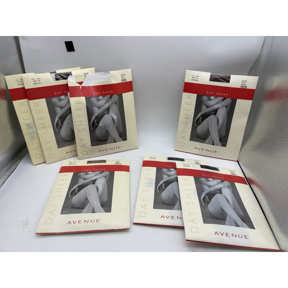 Avenue Day Sheer Pantyhose Lot 8 Size C Coffee Black Beige Taupe Vintage
